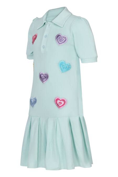 Shop_Pooja Wang_Aqua Cotton Embroidery, Sequins, Beads Lovestruck Heart Dress _Online_at_Aza_Fashions