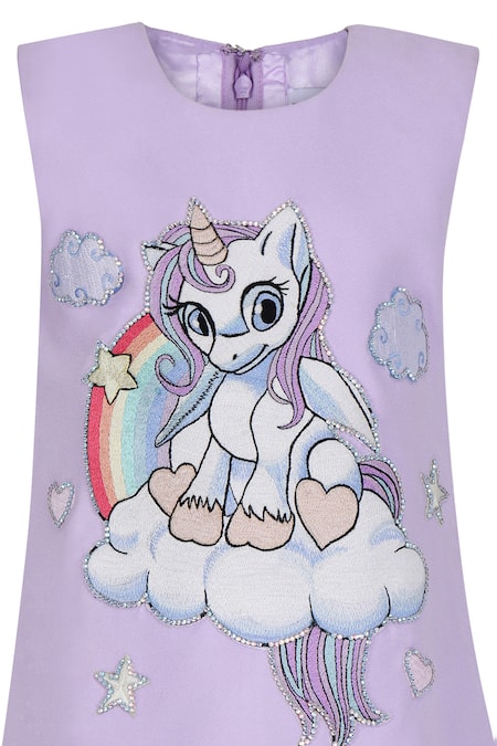 Shop_Pooja Wang_Lavender Cotton Embroidery, Sequins Enchanted Unicorn Dress _Online_at_Aza_Fashions