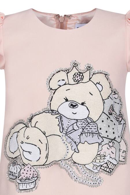 Buy_Pooja Wang_Peach Cotton Embroidery, Sequins Fuzzy Friends Thread Dress _Online_at_Aza_Fashions