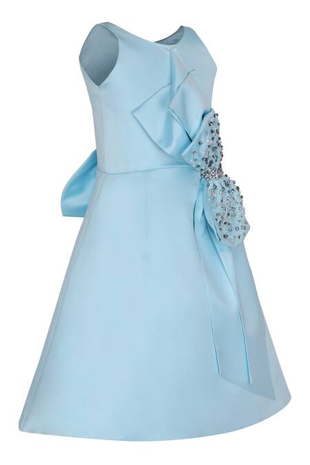 Buy_Pooja Wang_Sky Blue Satin Crystals, Beads Krista Embellished Dress _Online_at_Aza_Fashions