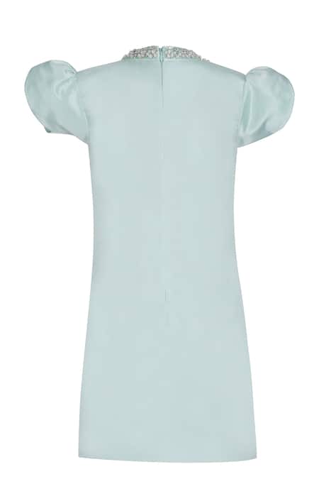 Pooja Wang Sea Foam Floral Bead Embellished Dress 