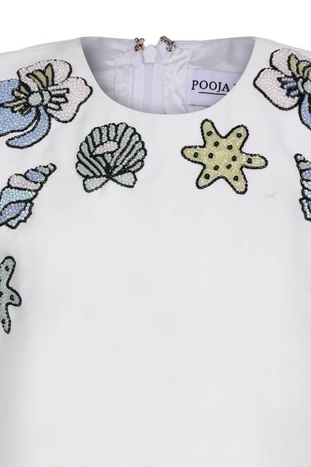 Shop_Pooja Wang_White Cotton Beads Seaside Siren Mermaid Dress _Online_at_Aza_Fashions