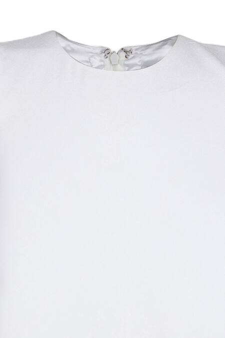 Pooja Wang_White Cotton Embroidery, Sequins, Beads Sia Lace Floral Work Dress _Online_at_Aza_Fashions