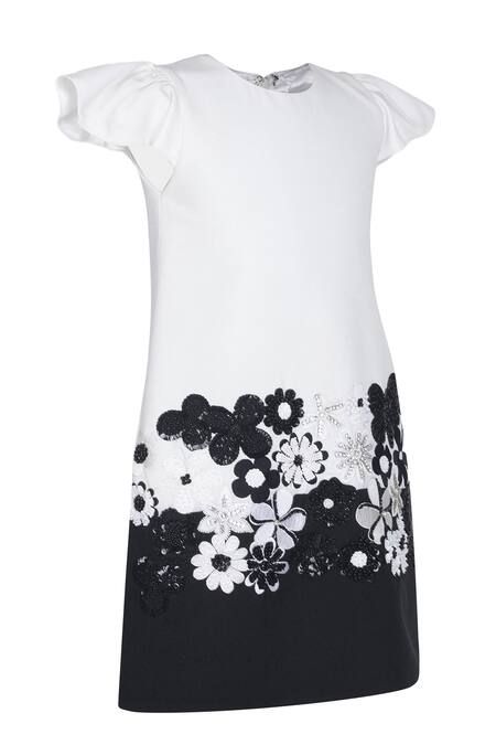 Buy_Pooja Wang_White Cotton Embroidery, Sequins, Beads Sia Lace Floral Work Dress _Online_at_Aza_Fashions