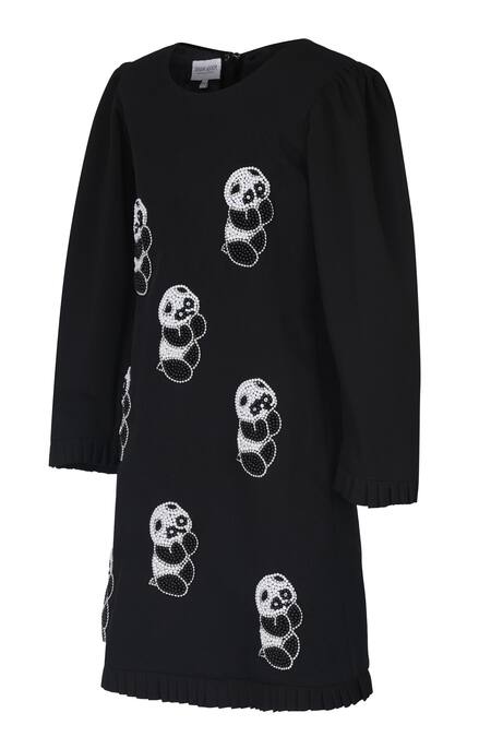 Buy_Pooja Wang_Black Embroidery, Beads Panda Moss Dress_Online_at_Aza_Fashions