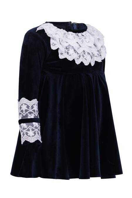 Buy Pooja Wang Navy Velvet Lace Polly Dress Online at Aza Fashions Buy_Pooja Wang_Navy Velvet Lace Polly Dress _Online_at_Aza_Fashions