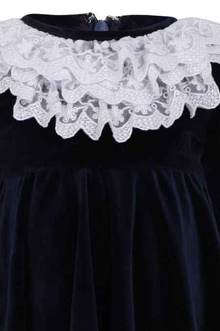 Shop Pooja Wang Navy Velvet Lace Polly Dress Online at Aza Fashions Shop_Pooja Wang_Navy Velvet Lace Polly Dress _Online_at_Aza_Fashions
