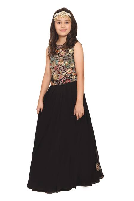 Pooja Wang Multi Color Georgette Sequins, Beads, Circular Motif Thread Blouse And Skirt Set Online at Aza Fashions Pooja Wang_Multi Color Georgette Sequins, Beads, Circular Motif Thread Blouse And Skirt Set _Online_at_Aza_Fashions
