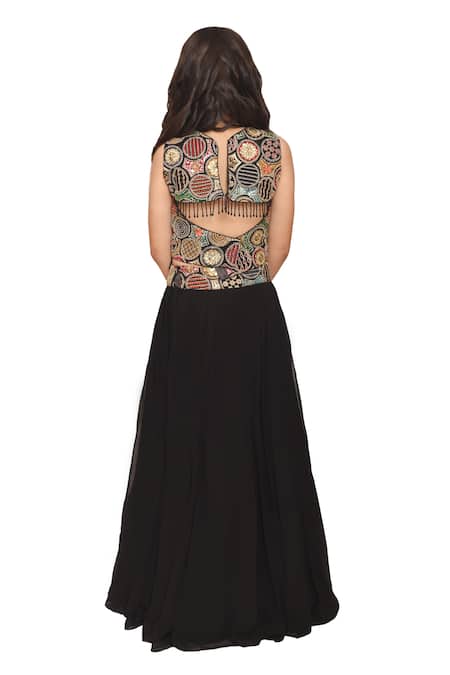 Pooja Wang Circular Motif Thread Embroidered Blouse & Skirt Set 