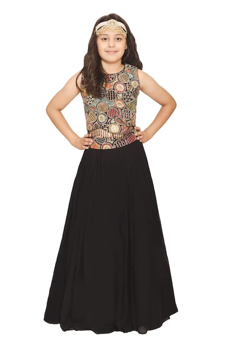 Pooja Wang Circular Motif Thread Embroidered Blouse & Skirt Set 