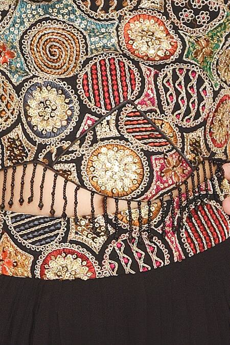 Shop Pooja Wang Multi Color Georgette Sequins, Beads, Circular Motif Thread Blouse And Skirt Set Online at Aza Fashions Shop_Pooja Wang_Multi Color Georgette Sequins, Beads, Circular Motif Thread Blouse And Skirt Set _Online_at_Aza_Fashions