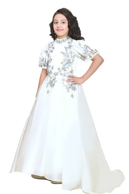 Pooja Wang_White Organza, Tissue Crystals, Sequins, Beads, Zori Embellished Gown _Online_at_Aza_Fashions