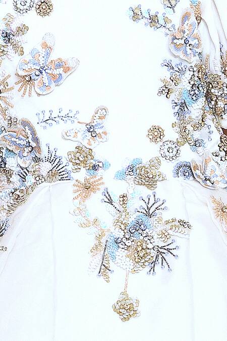 Buy_Pooja Wang_White Organza, Tissue Crystals, Sequins, Beads, Zori Embellished Gown _Online_at_Aza_Fashions