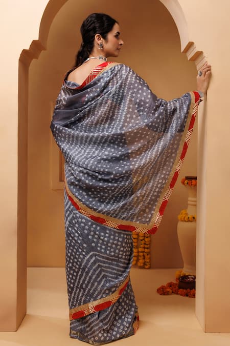 Geroo Jaipur Bandhani Pattern Pre-Draped Saree With Unstitched Blouse Piece 
