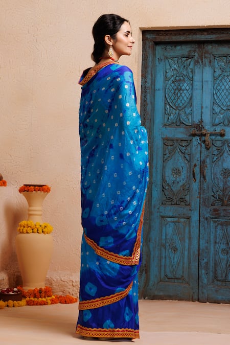 Geroo Jaipur Bandhani Print Pre-Draped Saree With Unstitched Blouse 