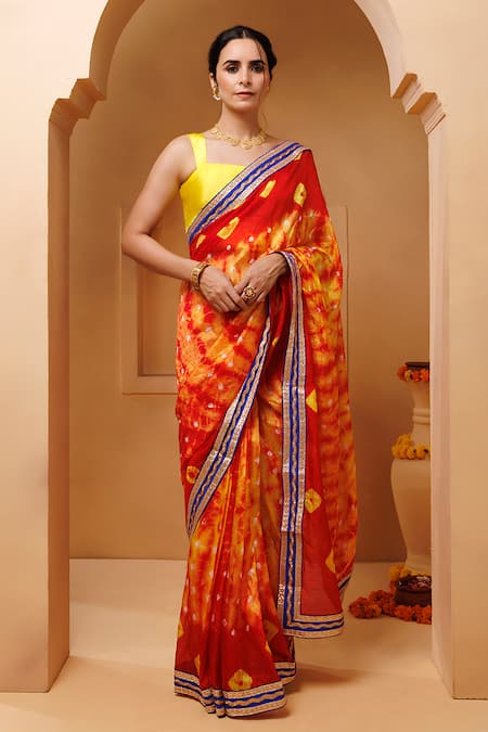 Geroo Jaipur Printed Pre-Draped Saree With Unstitched Blouse 