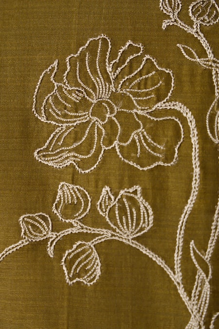 Shop_The Summer House_Green Chanderi Embroidery High Neck Larisa Floral Dress 