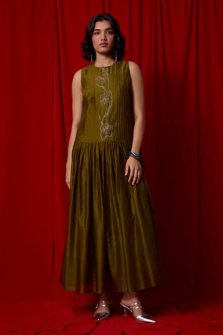 The Summer House Oleg Pleated Embroidered Dress