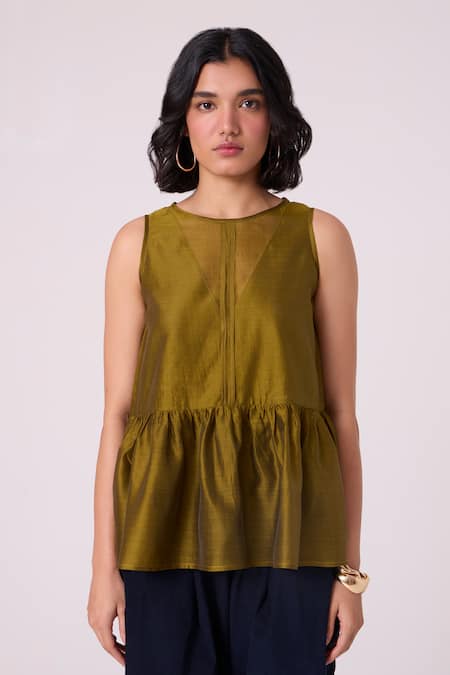 The Summer House Galina Handwoven Chanderi Peplum Blouse