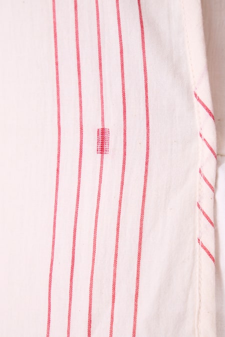 Buy_The Summer House_Off White Handloom Cotton, Chanderi Embroidery Fyodor Striped Gathered Dress 