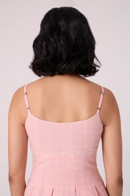 Shop_The Summer House_Pink Handloom Cotton Embroidery Square Neck Floral Midi Dress _Online_at_Aza_Fashions