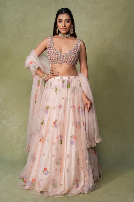 AMRIN KHAN Floral Embroidered Lehenga Set