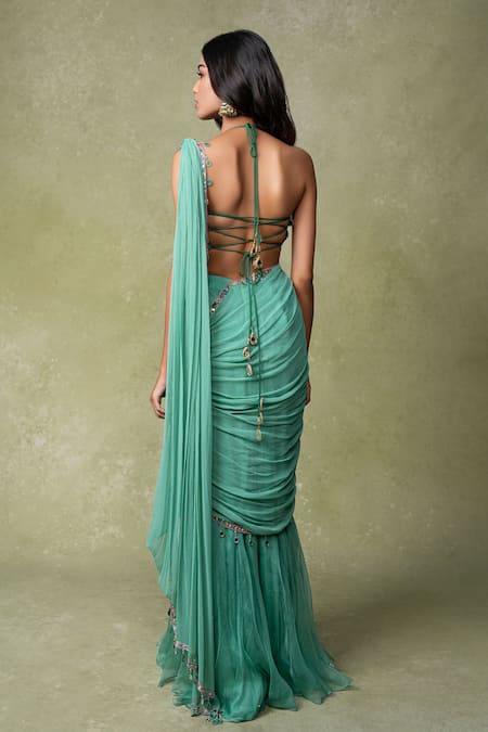 AMRIN KHAN Pre-Draped Saree & Embroidered Blouse Set 