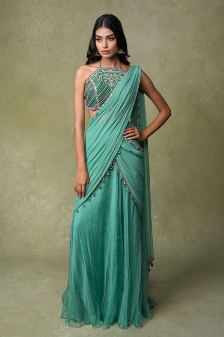 AMRIN KHAN Pre-Draped Saree & Embroidered Blouse Set 