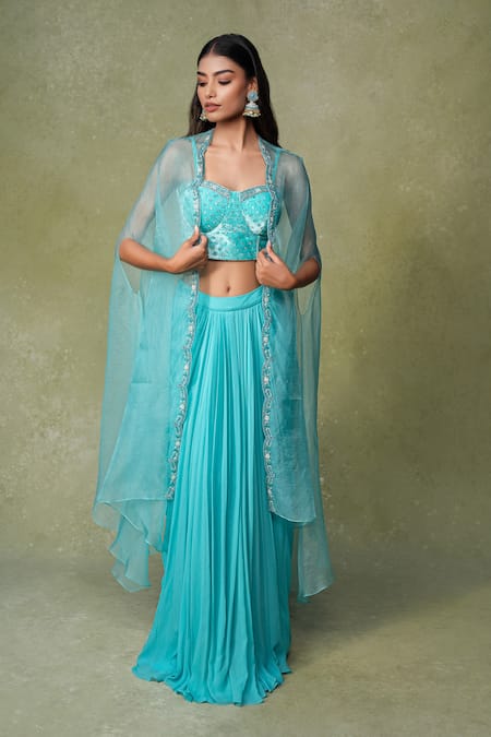 AMRIN KHAN Sequins Beads Embroidered Bustier Skirt Set 