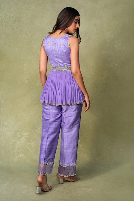 AMRIN KHAN Mirror & Cutdana Embroidered Peplum Kurta Set 