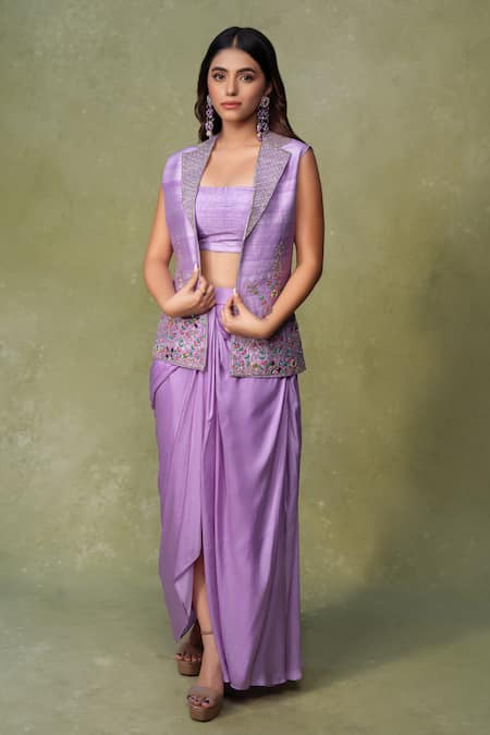 AMRIN KHAN Floral Mirror Embroidered Jacket Skirt Set 