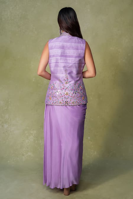 AMRIN KHAN Floral Mirror Embroidered Jacket Skirt Set 