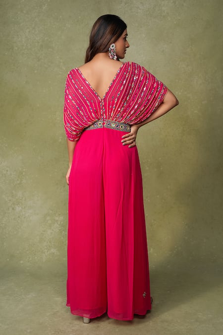 AMRIN KHAN Drape Style Cape Mirror Cutdana Jumpsuit 