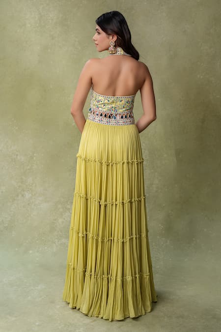 AMRIN KHAN Tiered Lehenga & Embroidered Blouse Set 