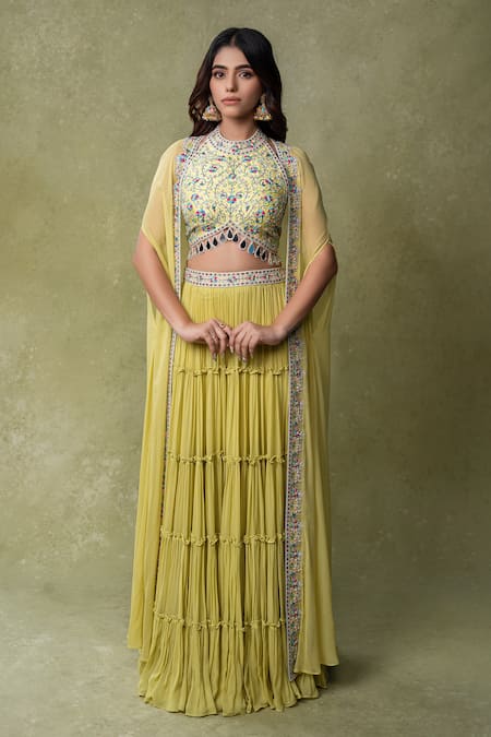 AMRIN KHAN Tiered Lehenga & Embroidered Blouse Set 