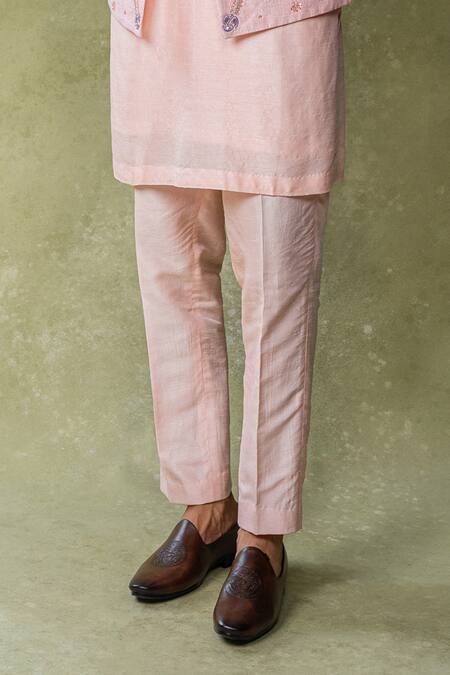 Shop_AMRIN KHAN_Peach Silk Beads, Embroidery Bundi Kurta Set _Online_at_Aza_Fashions