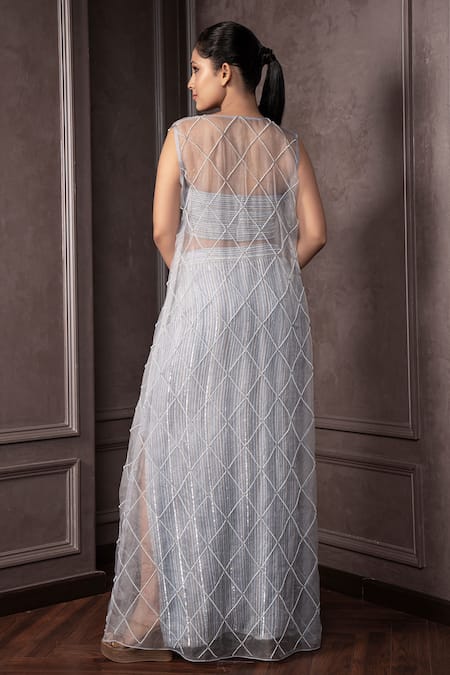 AMRIN KHAN Sequins Cutdana Embroidered Cape Skirt Set 