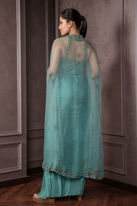 AMRIN KHAN Cutdana Embellished Halter Blouse Skirt Set 