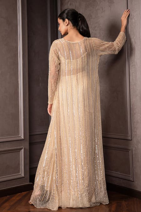 AMRIN KHAN Sequins & Cutdana Embroidered Cape Skirt Set 