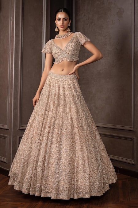 AMRIN KHAN Foil Cutdana Pearl Embroidered Lehenga Set 