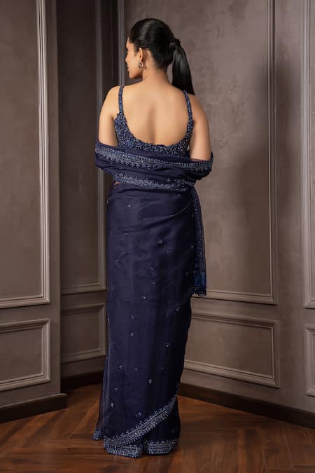 AMRIN KHAN Crystal Cutdana Embroidered Saree Blouse Set 