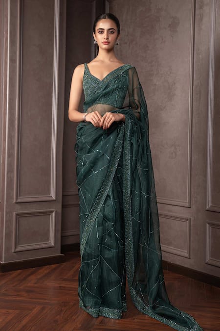 AMRIN KHAN Cutdana Embroidered Saree Blouse Set 