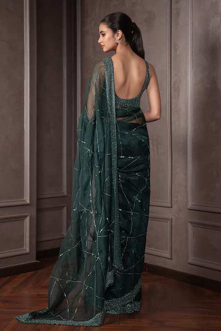 AMRIN KHAN Cutdana Embroidered Saree Blouse Set 