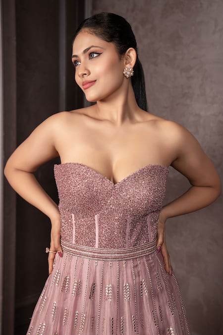 Buy_AMRIN KHAN_Lavender Organza Sequins, Beads Foil And Cutdana Embroidered Corset Gown _Online_at_Aza_Fashions