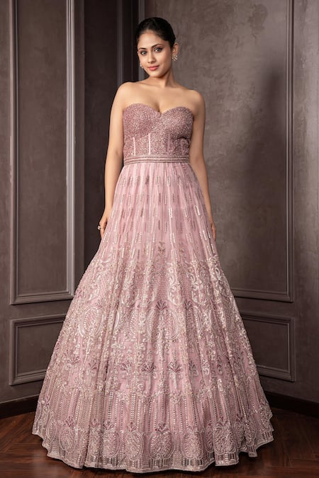 AMRIN KHAN Foil & Cutdana Embroidered Corset Gown 