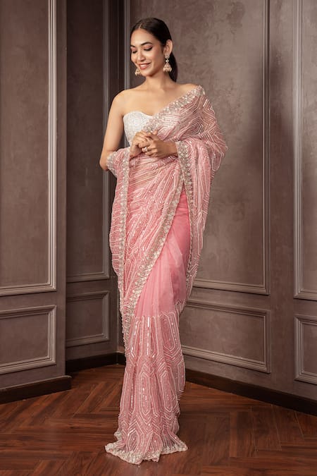 AMRIN KHAN Sequins Cutdana Embroidered Saree Set 