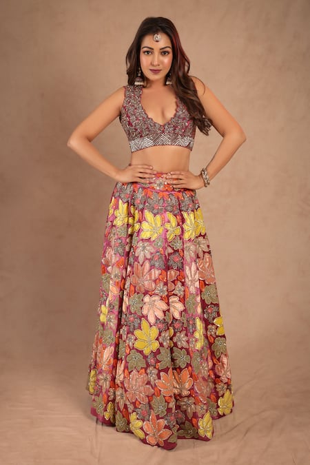 Anu Pellakuru Sundari Floral Handwork Lehenga & Blouse Set 