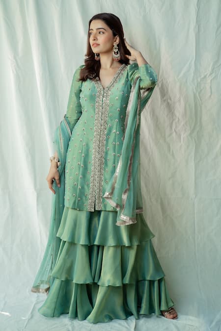 Anu Pellakuru Aishani Embroidered Kurta Sharara Set 