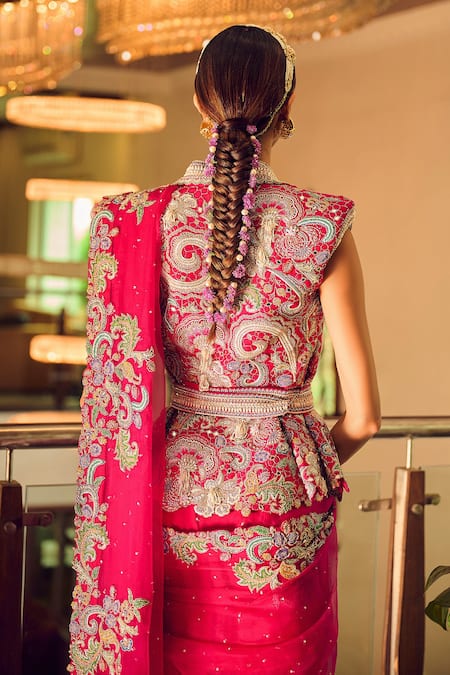 Anu Pellakuru Nadia Embroidered Saree With Peplum Jacket 