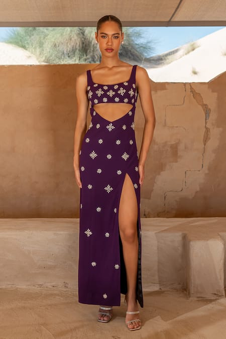 Asra Hand Embroidered Cut Out Dress 